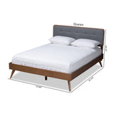 Baxton Studio Dilara Mid-Century Modern Dark Grey Fabric Upholstered Walnut Brown Finished Wood Queen Size Platform Bed