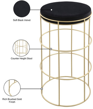 Rebar Velvet / Engineered Wood / Steel / Foam Contemporary Black Velvet Counter Stool - 14" W x 14" D x 26.5" H
