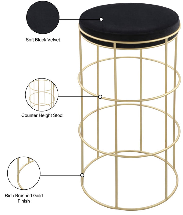 Rebar Velvet / Engineered Wood / Steel / Foam Contemporary Black Velvet Counter Stool - 14" W x 14" D x 26.5" H