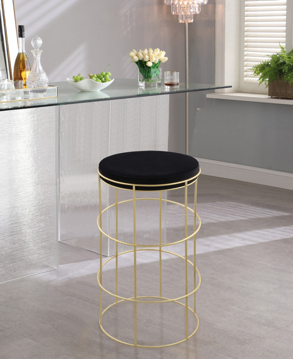 Rebar Velvet / Engineered Wood / Steel / Foam Contemporary Black Velvet Counter Stool - 14" W x 14" D x 26.5" H