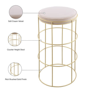 Rebar Velvet / Engineered Wood / Steel / Foam Contemporary Cream Velvet Counter Stool - 14" W x 14" D x 26.5" H