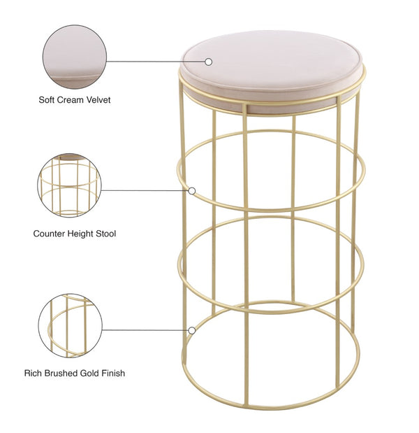 Rebar Velvet / Engineered Wood / Steel / Foam Contemporary Cream Velvet Counter Stool - 14" W x 14" D x 26.5" H