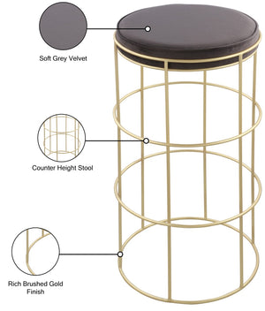 Rebar Velvet / Engineered Wood / Steel / Foam Contemporary Grey Velvet Counter Stool - 14" W x 14" D x 26.5" H