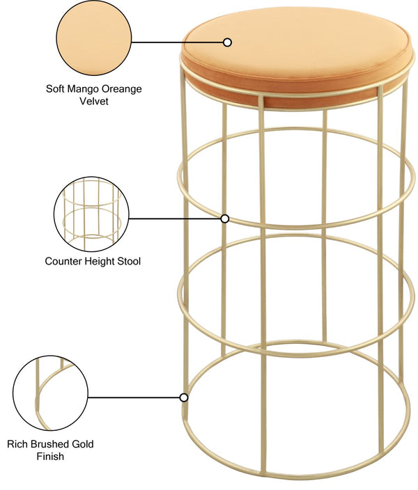 Rebar Velvet / Mango Wood / Steel / Foam Contemporary Mango Velvet Counter Stool - 14" W x 14" D x 26.5" H