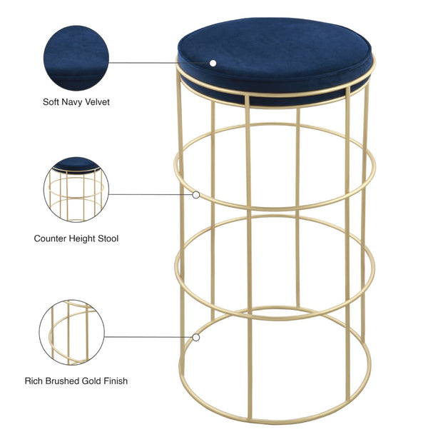 Rebar Velvet / Engineered Wood / Steel / Foam Contemporary Navy Velvet Counter Stool - 14" W x 14" D x 26.5" H