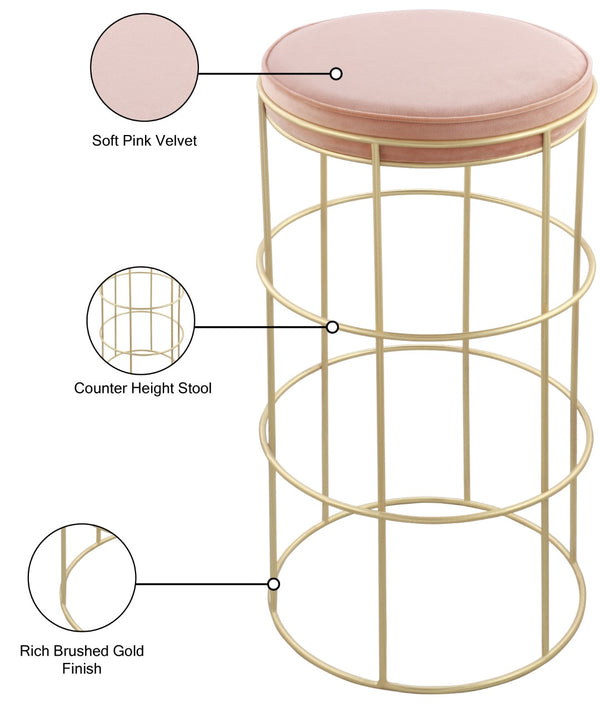Rebar Velvet / Engineered Wood / Steel / Foam Contemporary Pink Velvet Counter Stool - 14" W x 14" D x 26.5" H