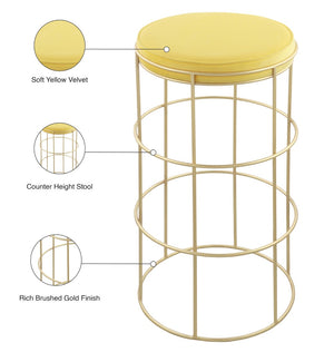 Rebar Velvet / Engineered Wood / Steel / Foam Contemporary Yellow Velvet Counter Stool - 14" W x 14" D x 26.5" H