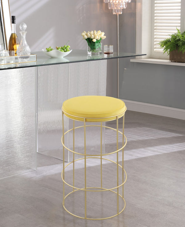 Rebar Velvet / Engineered Wood / Steel / Foam Contemporary Yellow Velvet Counter Stool - 14" W x 14" D x 26.5" H