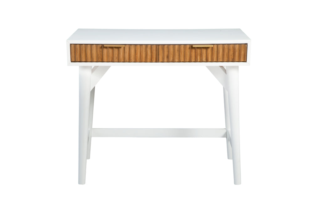 Larsen Mini Desk in White & Natural - Stylish Mahogany with Gold Hardware & Felt-Lined Drawers