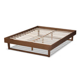 Baxton Studio Liliya Mid-Century Modern Walnut Brown Finished Wood Queen Size Platform Bed Frame