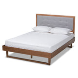 Viviana Modern and Contemporary Light Grey Fabric Upholstered and Ash Walnut Finished Wood King Size Platform Bed