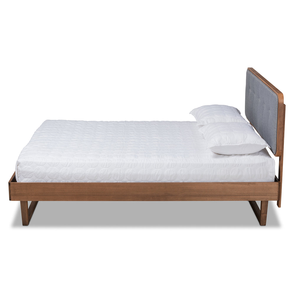 Baxton Studio Natalia Mid-Century Modern Dark Grey Fabric Upholstered and Ash Walnut Finished Wood Full Size Platform Bed