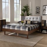 Baxton Studio Natalia Mid-Century Modern Light Grey Fabric Upholstered and Ash Walnut Finished Wood King Size Platform Bed