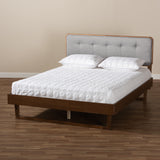 Baxton Studio Natalia Mid-Century Modern Light Grey Fabric Upholstered and Ash Walnut Finished Wood Full Size Platform Bed