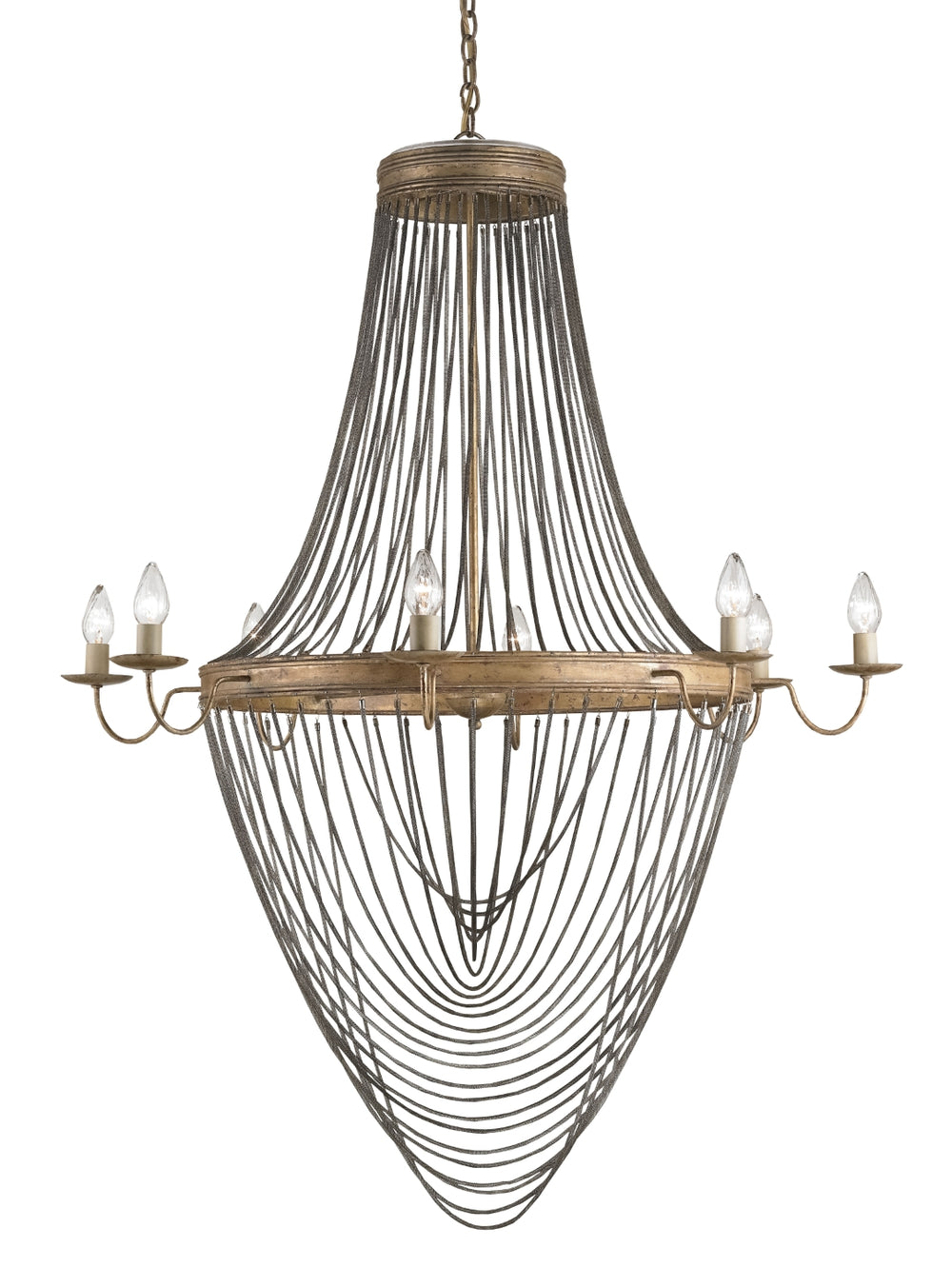 Lucien Chandelier - Elegant French Gold Leaf Design with Crisscross Chains for Timeless Décor