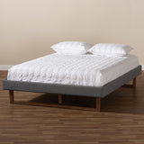 Baxton Studio Liliya Mid-Century Modern Dark Grey Fabric Upholstered Walnut Brown Finished Wood Full Size Platform Bed Frame