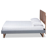 Baxton Studio Allegra Mid-Century Modern Dark Grey Fabric Upholstered and Ash Walnut Brown Finished Wood Queen Size Platform Bed