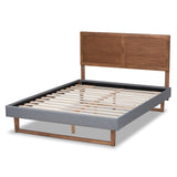 Baxton Studio Allegra Mid-Century Modern Dark Grey Fabric Upholstered and Ash Walnut Brown Finished Wood Queen Size Platform Bed