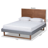 Baxton Studio Allegra Mid-Century Modern Dark Grey Fabric Upholstered and Ash Walnut Brown Finished Wood Queen Size Platform Bed