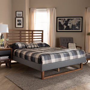 Baxton Studio Rina Modern and Contemporary Dark Grey Fabric Upholstered and Ash Walnut Brown Finished Wood Full Size Platform Bed