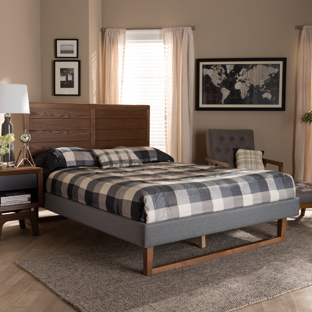 Baxton Studio Gabriela Rustic Modern Dark Grey Fabric Upholstered and Ash Walnut Brown Finished Wood Full Size Platform Bed