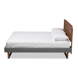 Baxton Studio Ayla Mid-Century Modern Dark Grey Fabric Upholstered Walnut Brown Finished Wood Full Size Platform Bed