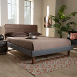 Baxton Studio Ayla Mid-Century Modern Dark Grey Fabric Upholstered Walnut Brown Finished Wood Queen Size Platform Bed