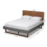 Baxton Studio Ayla Mid-Century Modern Dark Grey Fabric Upholstered Walnut Brown Finished Wood Queen Size Platform Bed