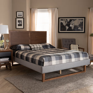 Baxton Studio Eloise Rustic Modern Light Grey Fabric Upholstered and Ash Walnut Brown Finished Wood Queen Size Platform Bed