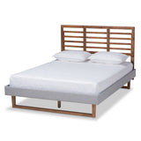 Baxton Studio Luciana Modern and Contemporary Light Grey Fabric Upholstered and Ash Walnut Brown Finished Wood Queen Size Platform Bed