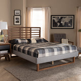 Luciana Modern and Contemporary Light Grey Fabric Upholstered and Ash Walnut Brown Finished Wood King Size Platform Bed