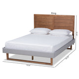 Baxton Studio Claudia Rustic Modern Light Grey Fabric Upholstered and Walnut Brown Finished Wood Queen Size Platform Bed