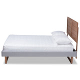 Baxton Studio Claudia Rustic Modern Light Grey Fabric Upholstered and Walnut Brown Finished Wood Queen Size Platform Bed