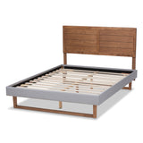 Baxton Studio Claudia Rustic Modern Light Grey Fabric Upholstered and Walnut Brown Finished Wood King Size Platform Bed