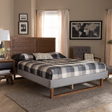 Claudia Rustic Modern Light Grey Fabric Upholstered and Walnut Brown Finished Wood Queen Size Platform Bed