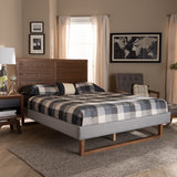 Baxton Studio Claudia Rustic Modern Light Grey Fabric Upholstered and Walnut Brown Finished Wood Queen Size Platform Bed