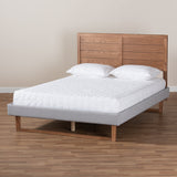 Baxton Studio Claudia Rustic Modern Light Grey Fabric Upholstered and Walnut Brown Finished Wood Queen Size Platform Bed