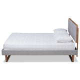 Baxton Studio Sofia Mid-Century Modern Light Grey Fabric Upholstered and Ash Walnut Finished Wood Queen Size Platform Bed