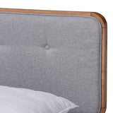 Baxton Studio Sofia Mid-Century Modern Light Grey Fabric Upholstered and Ash Walnut Finished Wood Queen Size Platform Bed