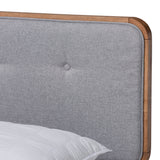 Baxton Studio Sofia Mid-Century Modern Light Grey Fabric Upholstered and Ash Walnut Finished Wood Full Size Platform Bed