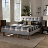 Baxton Studio Sofia Mid-Century Modern Light Grey Fabric Upholstered and Ash Walnut Finished Wood Queen Size Platform Bed