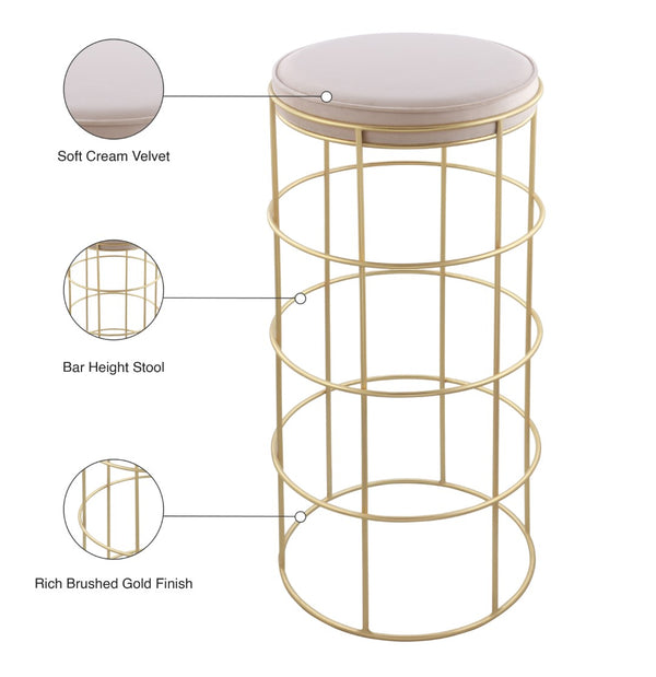 Rebar Velvet / Engineered Wood / Steel / Foam Contemporary Cream Velvet Bar Stool - 14" W x 14" D x 30.5" H