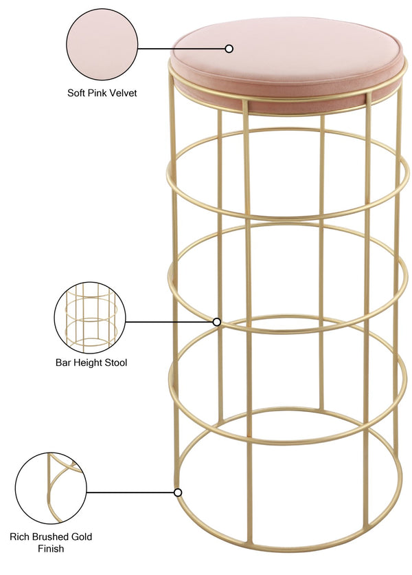 Rebar Velvet / Engineered Wood / Steel / Foam Contemporary Pink Velvet Bar Stool - 14" W x 14" D x 30.5" H