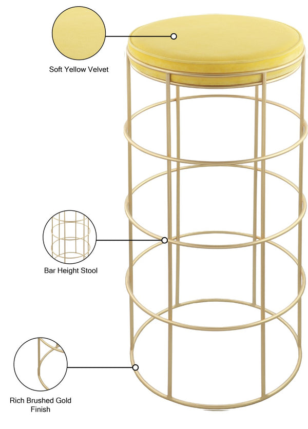Rebar Velvet / Engineered Wood / Steel / Foam Contemporary Yellow Velvet Bar Stool - 14" W x 14" D x 30.5" H