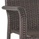 Aurora Outdoor Multibrown Wicker Armed Stack Chairs with an Aluminum Frame Noble House