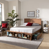 Tamsin Modern Transitional Ash Walnut Brown Finished Wood Queen Size 4-Drawer Platform Storage Bed with Built-In Shelves