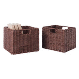 Winsome Wood Tessa 2-Piece Woven Rope Basket Set, Foldable, Walnut 94211-WINSOMEWOOD