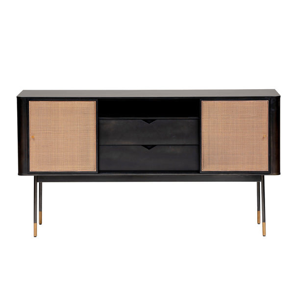 Miriam 59" Sideboard in Black with Natural Wicker