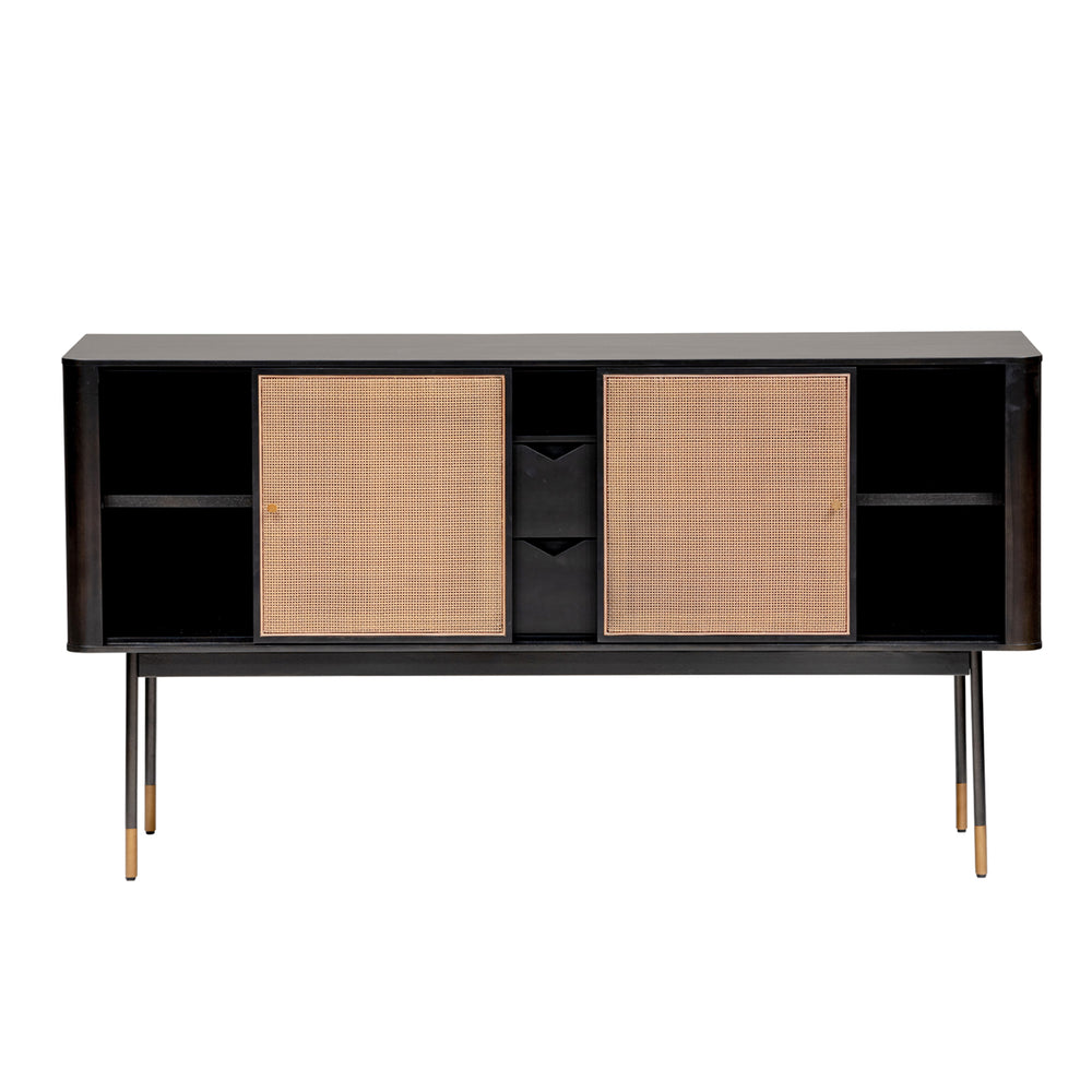 Miriam 59" Sideboard in Black with Natural Wicker