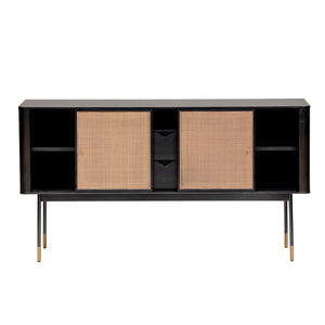 Miriam 59" Sideboard in Black with Natural Wicker
